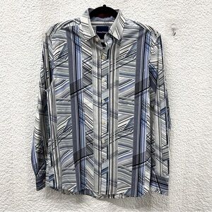 Tommy Bahama men’s blue, black, white shirt, button down in the front